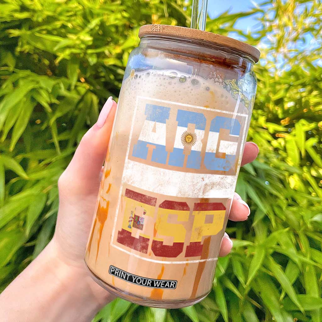 Retro ARG ESP Argentina Espana Flag Typography Graphic Glass Can Country Code Vintage Argentine Spanish Pride TS02 Black Print Your Wear