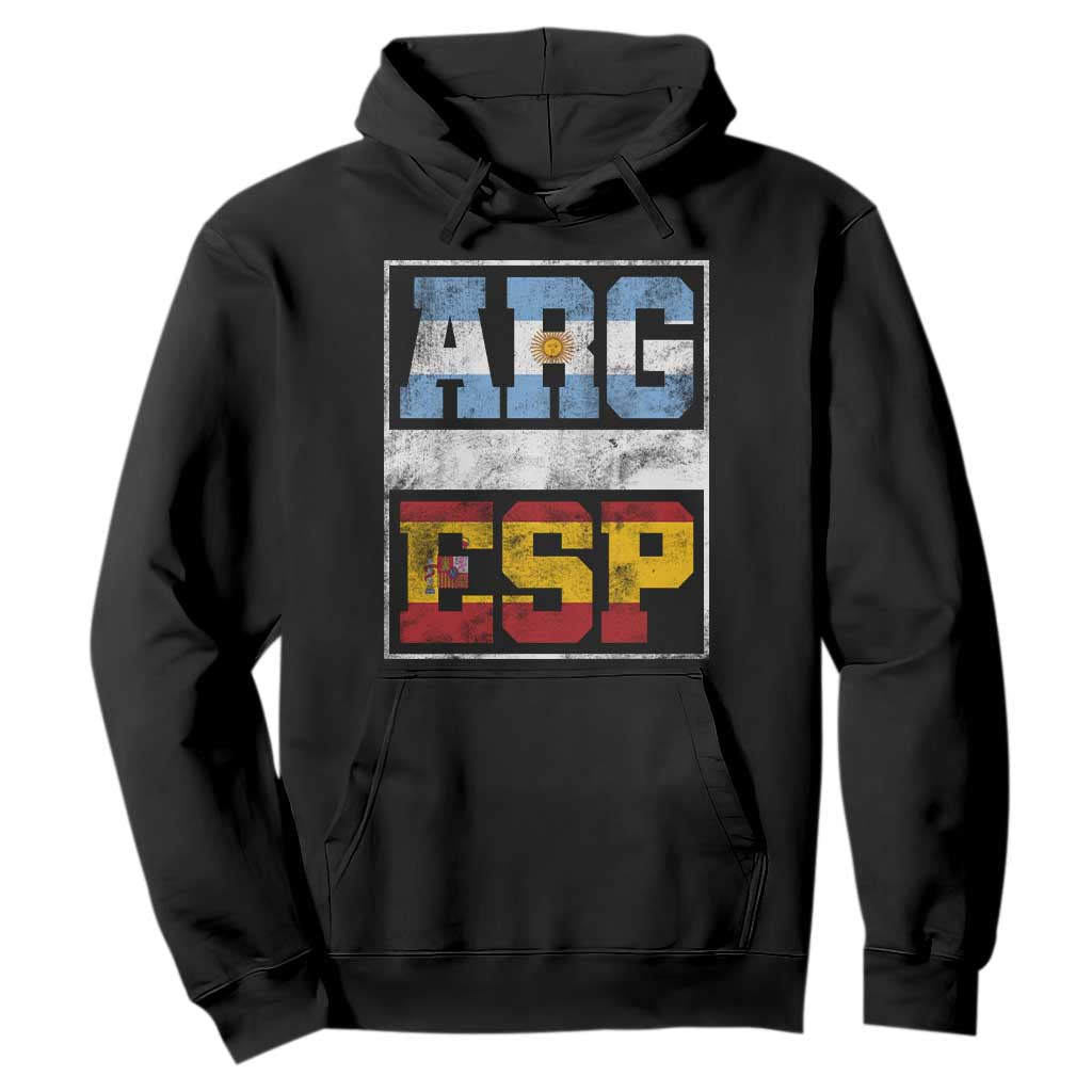 Retro ARG ESP Argentina Espana Flag Typography Graphic Hoodie Country Code Vintage Argentine Spanish Pride TS02 Black Print Your Wear