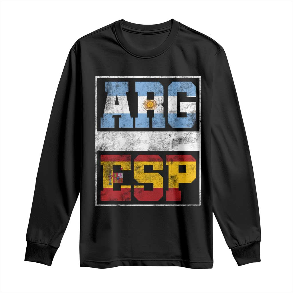 Retro ARG ESP Argentina Espana Flag Typography Graphic Long Sleeve Shirt Country Code Vintage Argentine Spanish Pride TS02 Black Print Your Wear