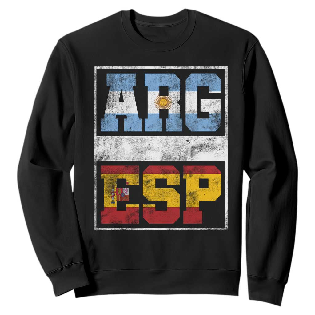 Retro ARG ESP Argentina Espana Flag Typography Graphic Sweatshirt Country Code Vintage Argentine Spanish Pride TS02 Black Print Your Wear