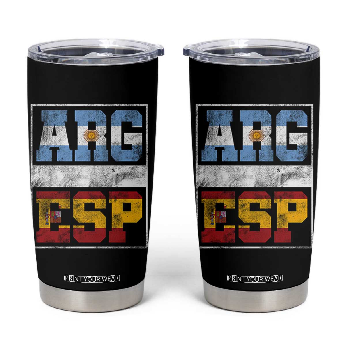Retro ARG ESP Argentina Espana Flag Typography Graphic Tumbler Cup Country Code Vintage Argentine Spanish Pride TS02 Black Print Your Wear
