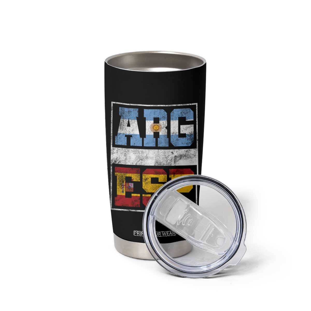 Retro ARG ESP Argentina Espana Flag Typography Graphic Tumbler Cup Country Code Vintage Argentine Spanish Pride TS02 Print Your Wear
