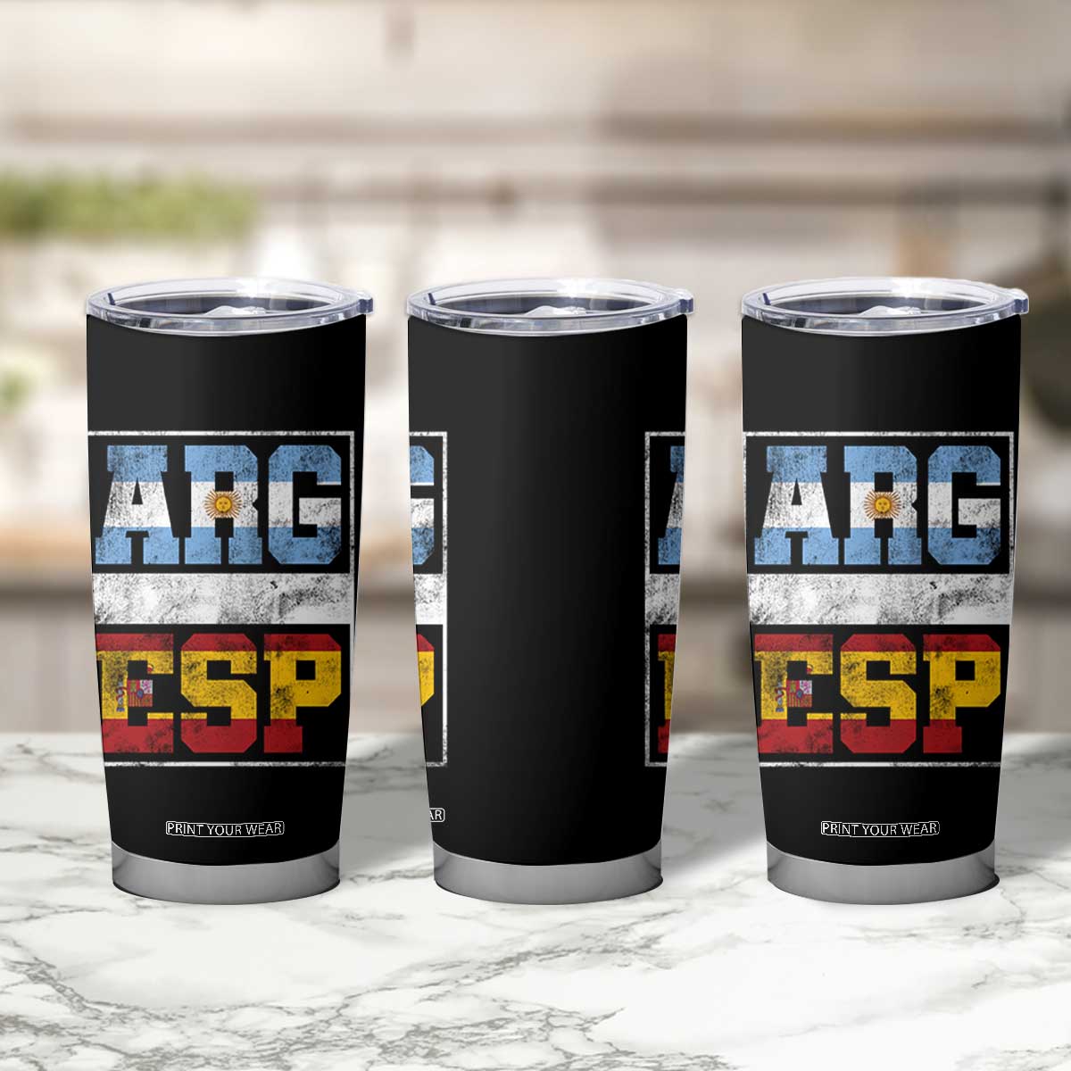 Retro ARG ESP Argentina Espana Flag Typography Graphic Tumbler Cup Country Code Vintage Argentine Spanish Pride TS02 Print Your Wear