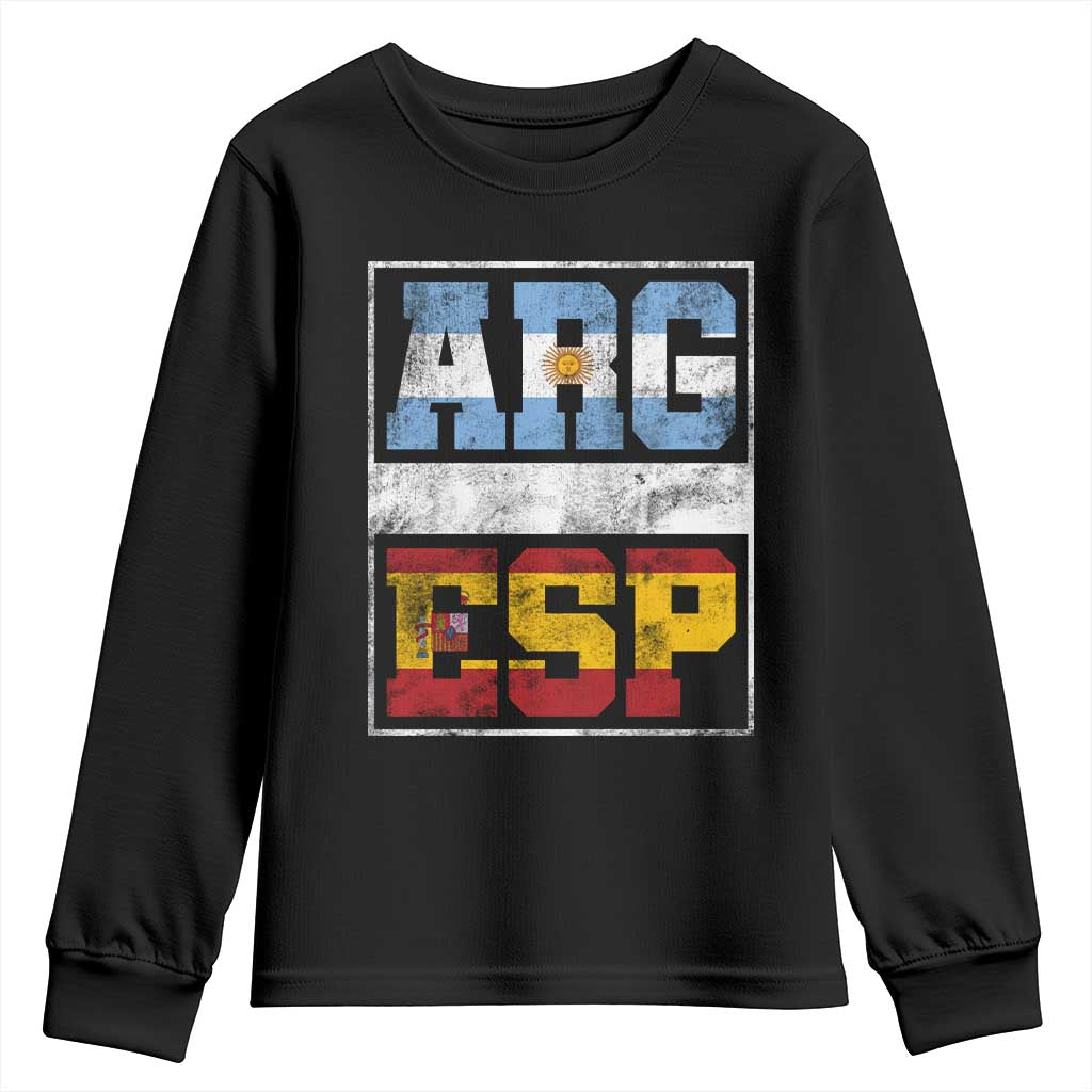 Retro ARG ESP Argentina Espana Flag Typography Graphic Youth Sweatshirt Country Code Vintage Argentine Spanish Pride TS02 Black Print Your Wear