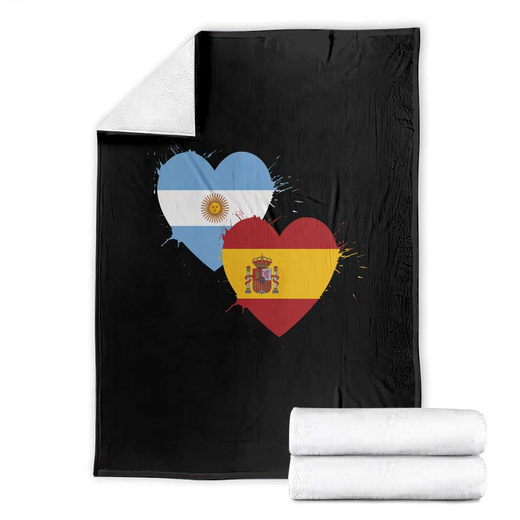 Argentina Spain Flag Two Hearts Graphic Throw Blanket Dual Argentine Spanish Heritage Love Pride TS02 Black Print Your Wear