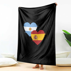 Argentina Spain Flag Two Hearts Graphic Throw Blanket Dual Argentine Spanish Heritage Love Pride TS02 Print Your Wear