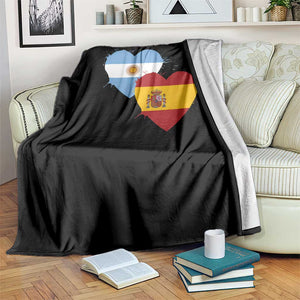 Argentina Spain Flag Two Hearts Graphic Throw Blanket Dual Argentine Spanish Heritage Love Pride TS02 Print Your Wear