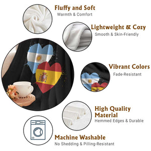 Argentina Spain Flag Two Hearts Graphic Throw Blanket Dual Argentine Spanish Heritage Love Pride TS02 Print Your Wear