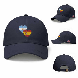 Argentina Spain Flag Two Hearts Graphic Baseball Cap Dual Argentine Spanish Heritage Love Pride TS02 Baseball Cap Universal Fit Navy Print Your Wear