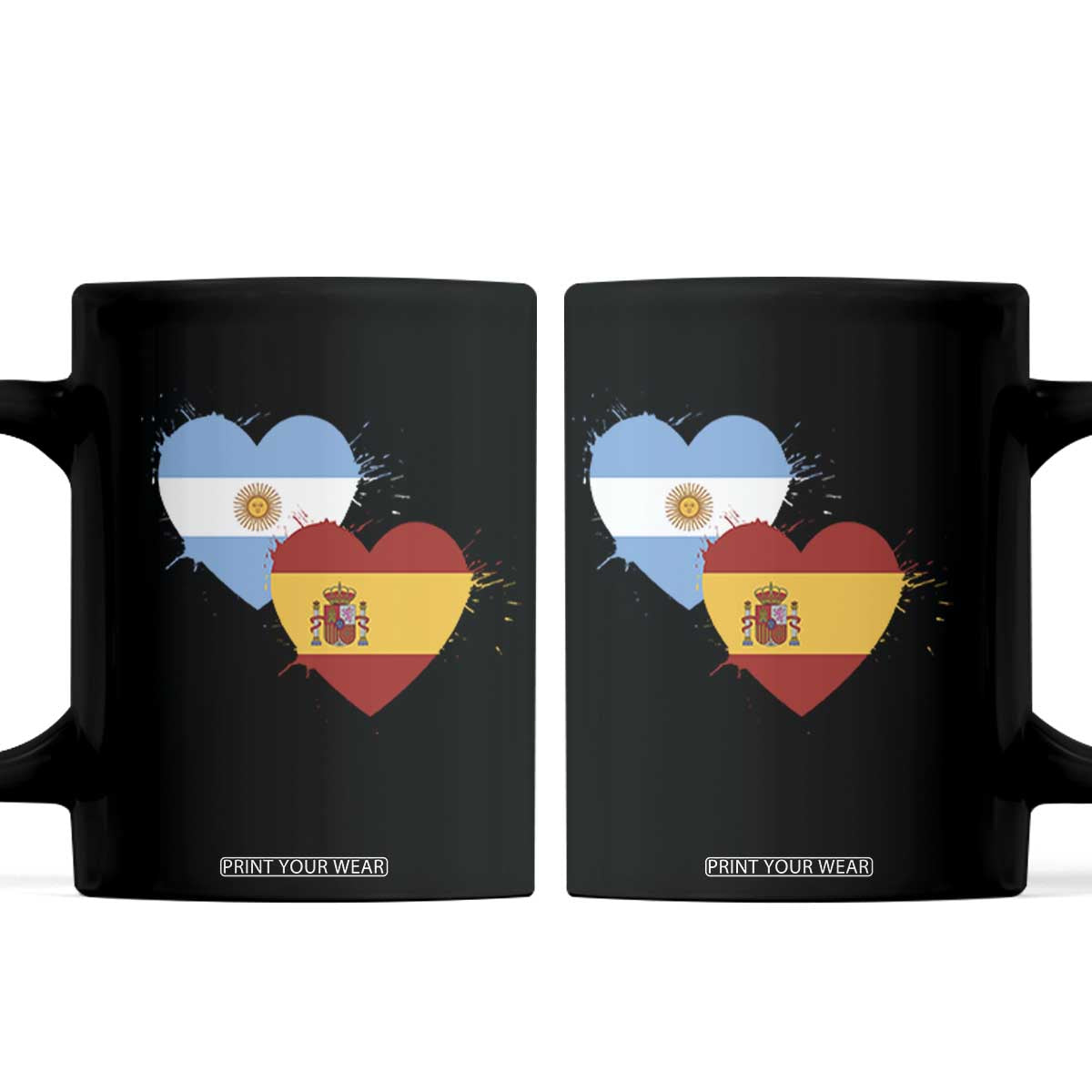 Argentina Spain Flag Two Hearts Graphic Coffee Mug Dual Argentine Spanish Heritage Love Pride TS02 Black Print Your Wear