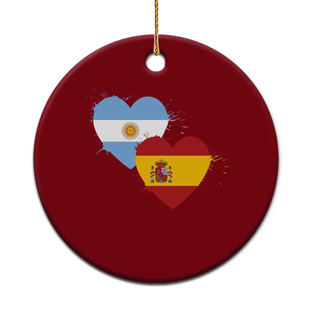 Argentina Spain Flag Two Hearts Graphic Ceramic Ornament Dual Argentine Spanish Heritage Love Pride TS02 1pc Red Print Your Wear
