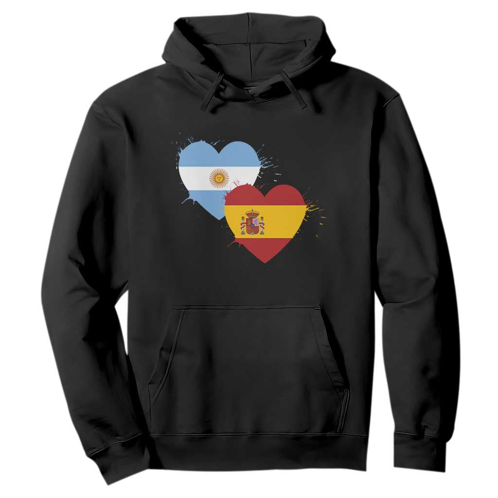 Argentina Spain Flag Two Hearts Graphic Hoodie Dual Argentine Spanish Heritage Love Pride TS02 Black Print Your Wear