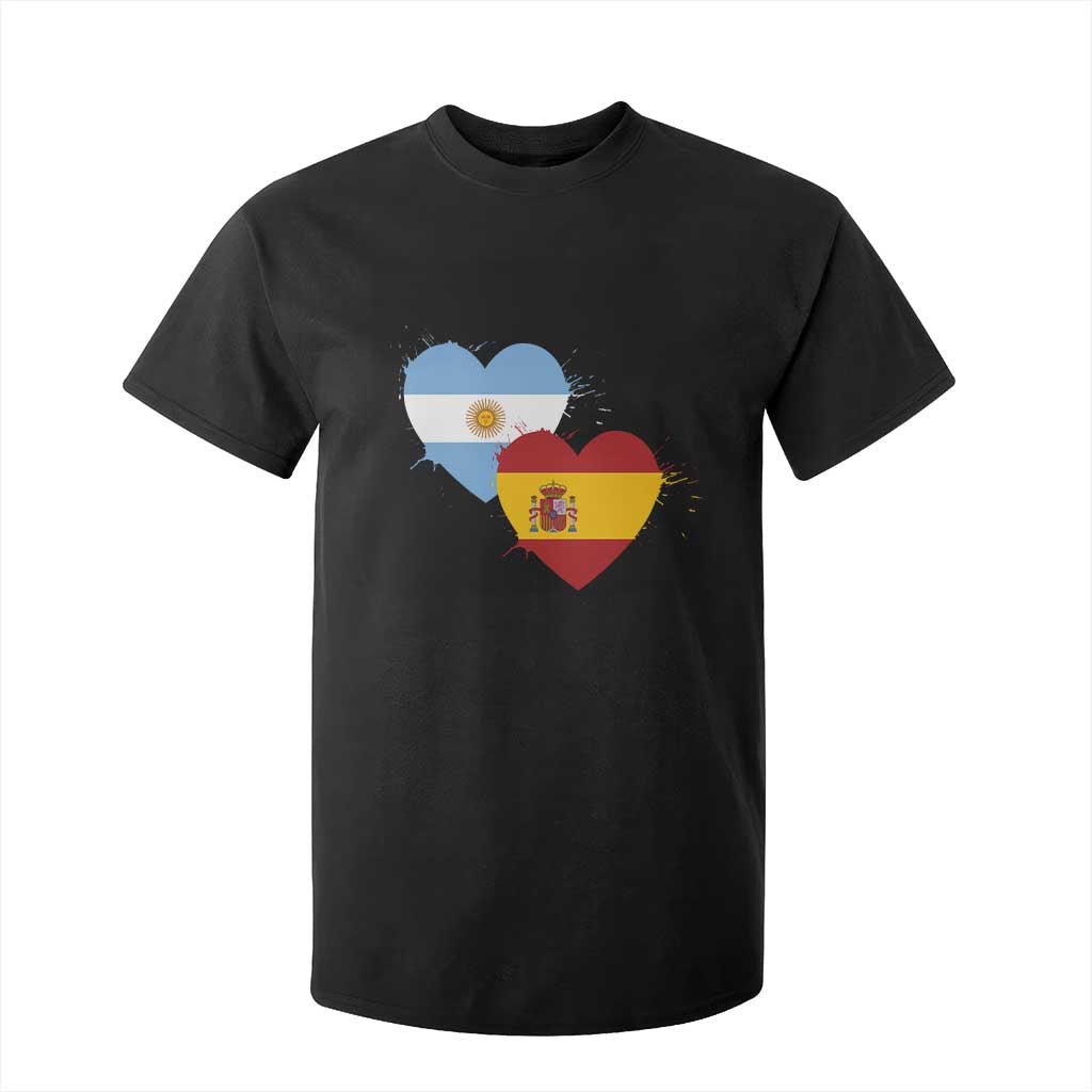 Argentina Spain Flag Two Hearts Graphic T Shirt For Kid Dual Argentine Spanish Heritage Love Pride TS02 Black Print Your Wear