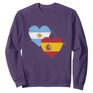 Argentina Spain Flag Two Hearts Graphic Sweatshirt Dual Argentine Spanish Heritage Love Pride TS02 Purple Print Your Wear