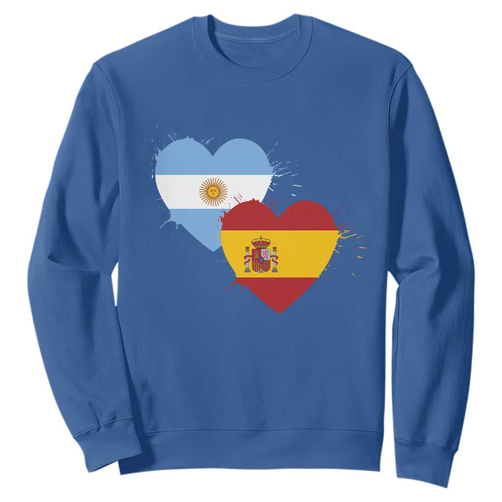 Argentina Spain Flag Two Hearts Graphic Sweatshirt Dual Argentine Spanish Heritage Love Pride TS02 Royal Blue Print Your Wear