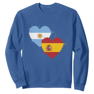 Argentina Spain Flag Two Hearts Graphic Sweatshirt Dual Argentine Spanish Heritage Love Pride TS02 Royal Blue Print Your Wear