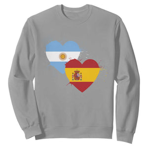 Argentina Spain Flag Two Hearts Graphic Sweatshirt Dual Argentine Spanish Heritage Love Pride TS02 Sport Gray Print Your Wear