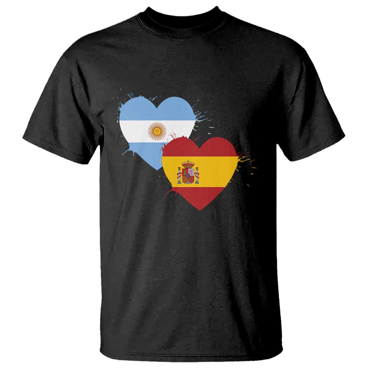 Argentina Spain Flag Two Hearts Graphic T Shirt Dual Argentine Spanish Heritage Love Pride TS02 Black Print Your Wear