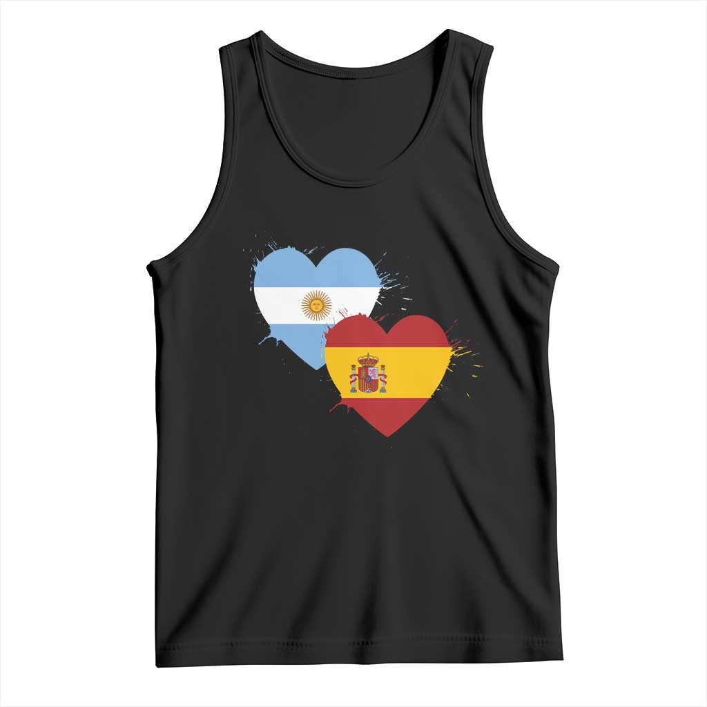 Argentina Spain Flag Two Hearts Graphic Tank Top Dual Argentine Spanish Heritage Love Pride TS02 Black Print Your Wear