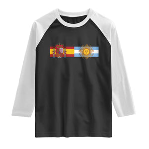 Spain Argentina Dual Flag Graphic Raglan Shirt Mixed Roots Spanish Argentine Heritage Pride Match Day TS02 Black White Print Your Wear