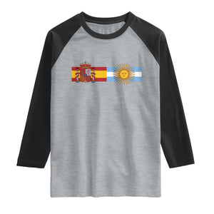 Spain Argentina Dual Flag Graphic Raglan Shirt Mixed Roots Spanish Argentine Heritage Pride Match Day TS02 Heather Gray Black Print Your Wear