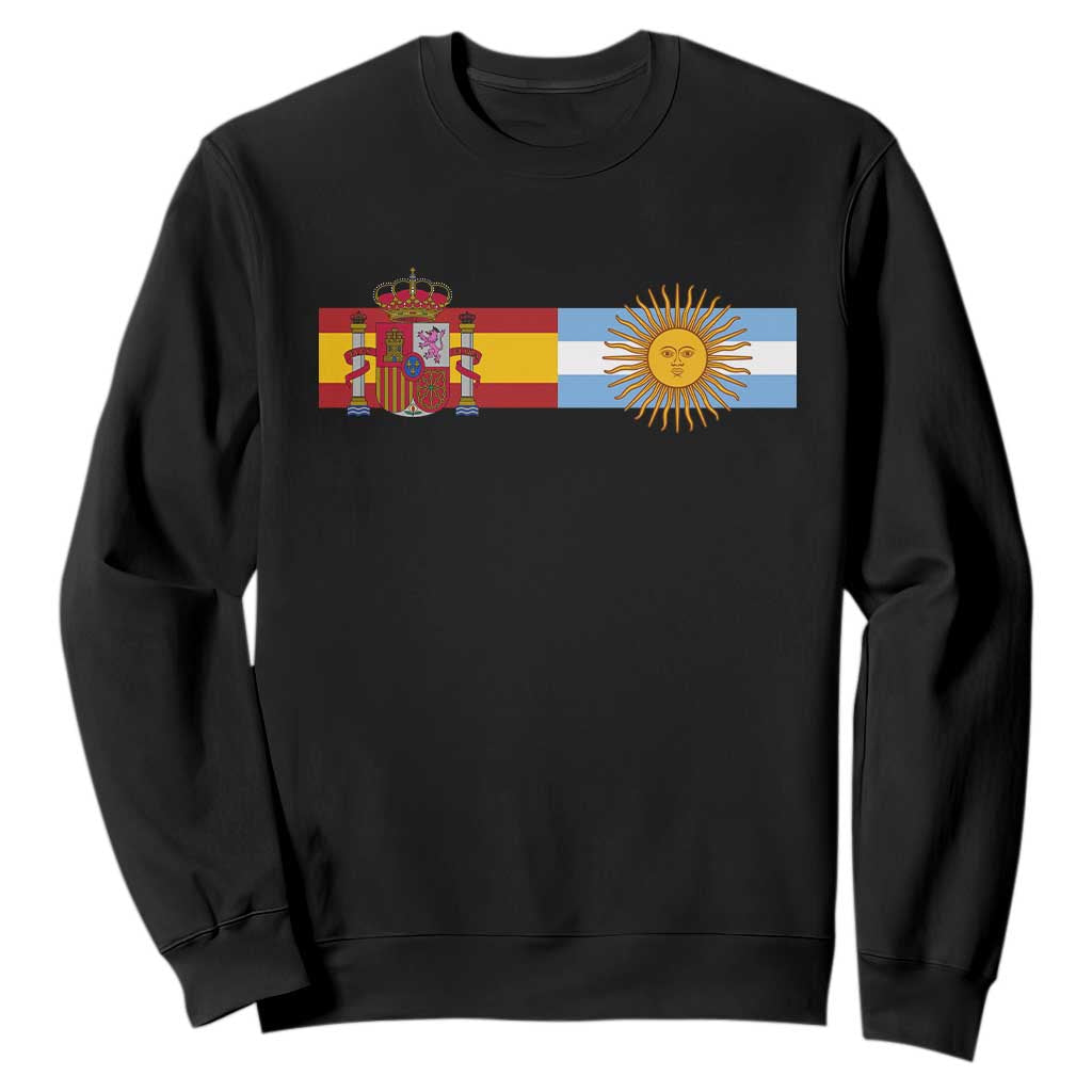 Spain Argentina Dual Flag Graphic Sweatshirt Mixed Roots Spanish Argentine Heritage Pride Match Day TS02 Black Print Your Wear