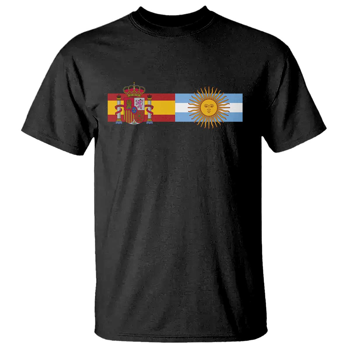 Spain Argentina Dual Flag Graphic T Shirt Mixed Roots Spanish Argentine Heritage Pride Match Day TS02 Black Print Your Wear