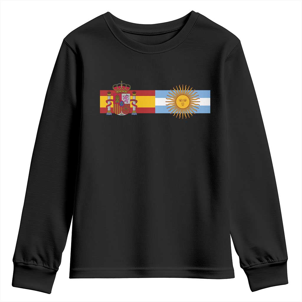 Spain Argentina Dual Flag Graphic Youth Sweatshirt Mixed Roots Spanish Argentine Heritage Pride Match Day TS02 Black Print Your Wear