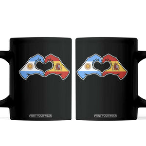 Argentina Spain Flag Heart Hands Graphic Coffee Mug Argentine Spanish Mixed Roots Pride Dual Heritage Match Day TS02 Black Print Your Wear