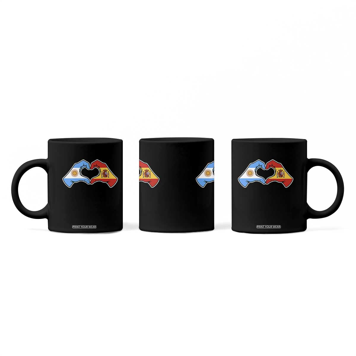 Argentina Spain Flag Heart Hands Graphic Coffee Mug Argentine Spanish Mixed Roots Pride Dual Heritage Match Day TS02 Print Your Wear