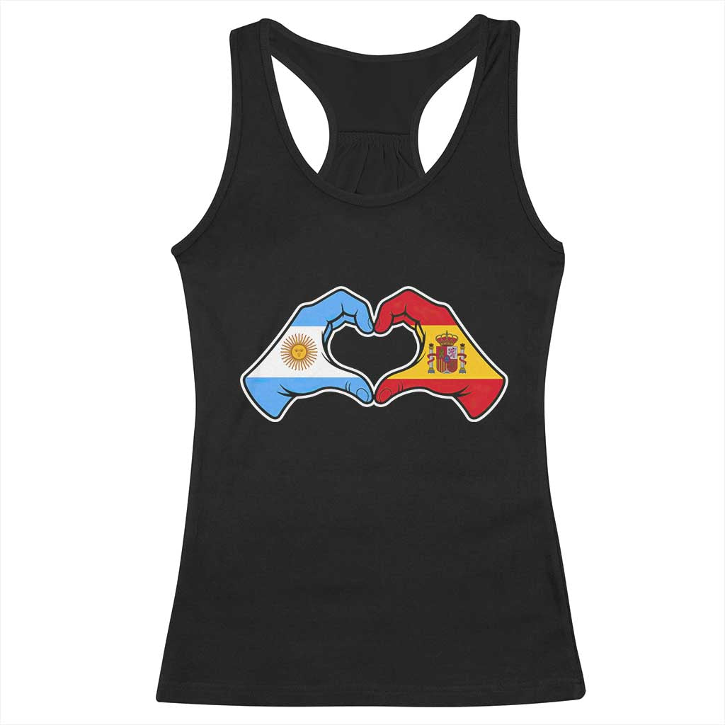 Argentina Spain Flag Heart Hands Graphic Racerback Tank Top Argentine Spanish Mixed Roots Pride Dual Heritage Match Day TS02 Black Print Your Wear