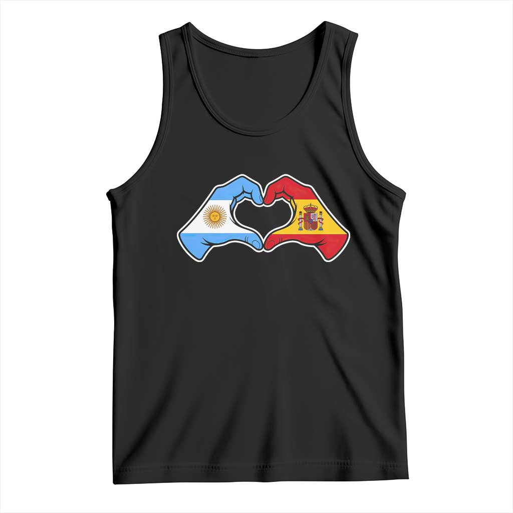 Argentina Spain Flag Heart Hands Graphic Tank Top Argentine Spanish Mixed Roots Pride Dual Heritage Match Day TS02 Black Print Your Wear