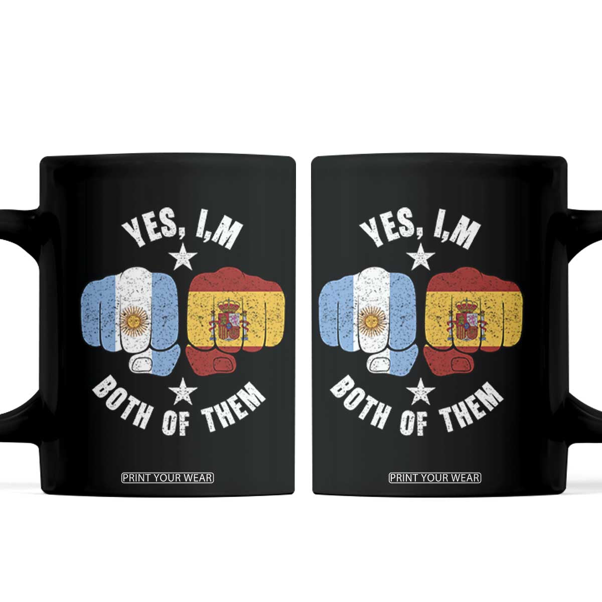 Yes Im Both Of Them Argentina Spain Fist Bump Graphic Coffee Mug Proud Spanish Argentine Dual Heritage Pride Match Day TS02 Black Print Your Wear