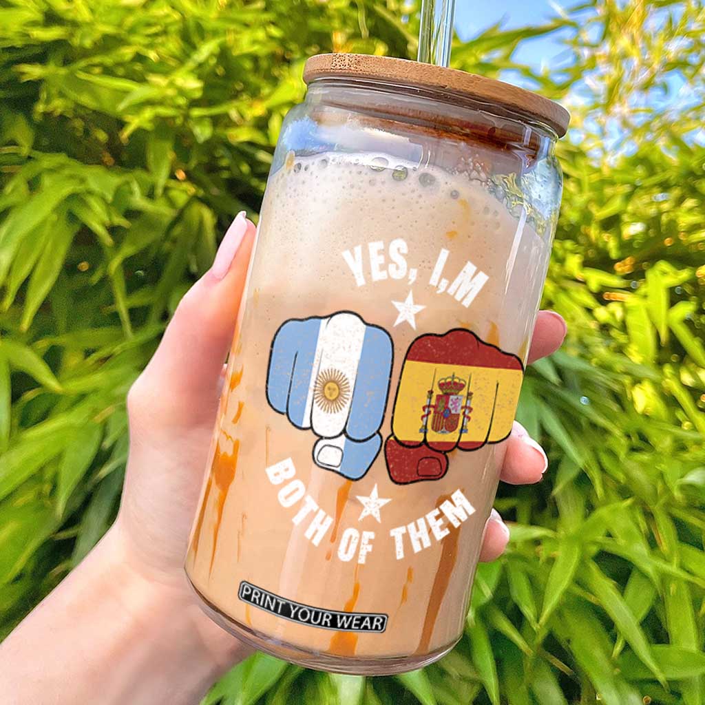 Yes Im Both Of Them Argentina Spain Fist Bump Graphic Glass Can Proud Spanish Argentine Dual Heritage Pride Match Day TS02 Black Print Your Wear