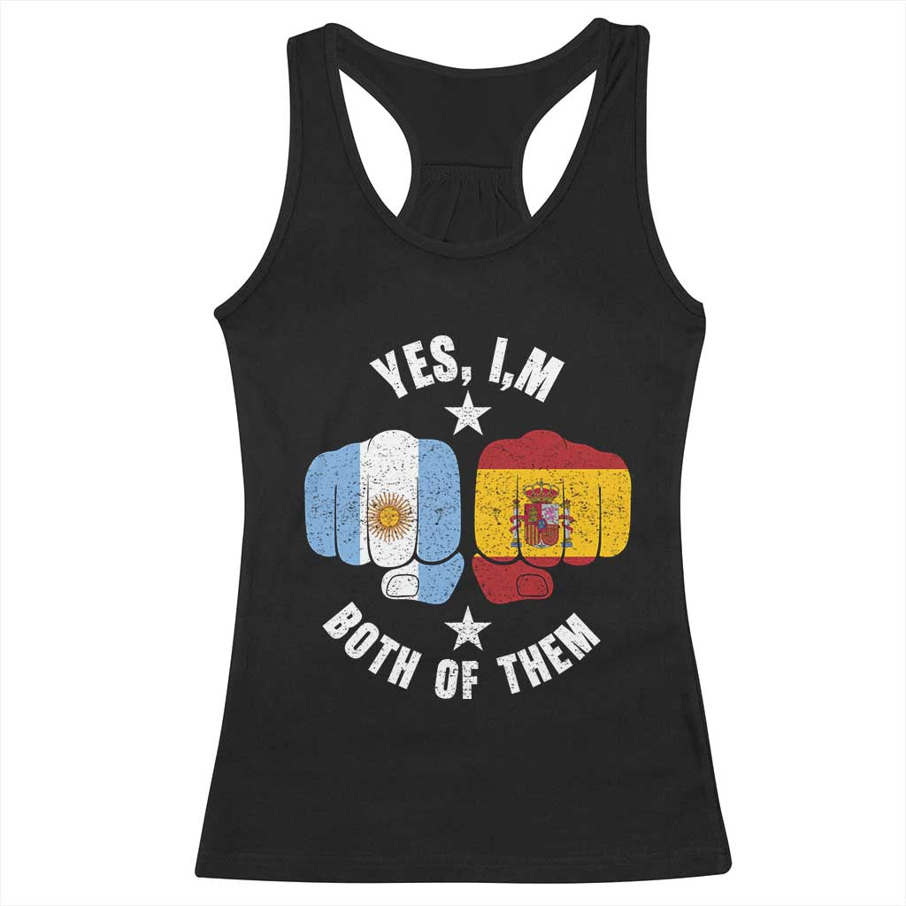 Yes Im Both Of Them Argentina Spain Fist Bump Graphic Racerback Tank Top Proud Spanish Argentine Dual Heritage Pride Match Day TS02 Black Print Your Wear