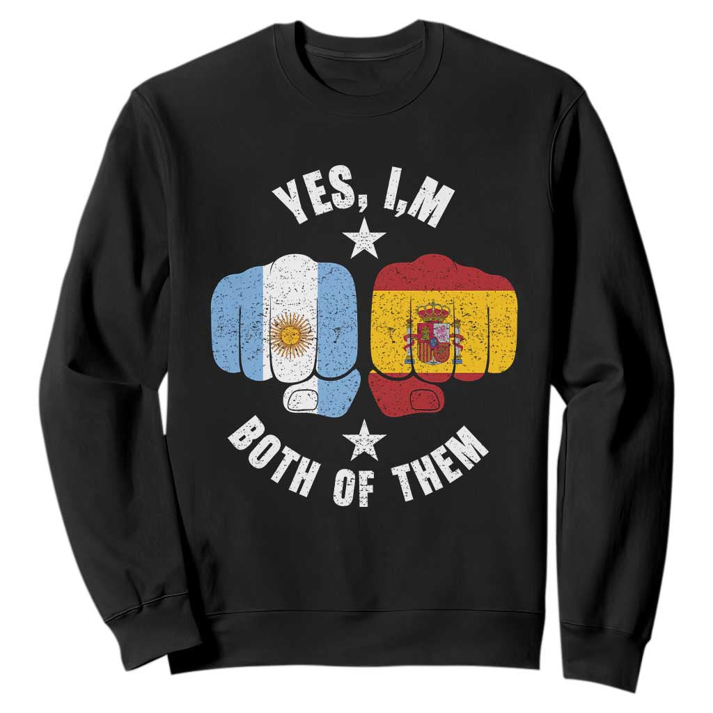 Yes Im Both Of Them Argentina Spain Fist Bump Graphic Sweatshirt Proud Spanish Argentine Dual Heritage Pride Match Day TS02 Black Print Your Wear