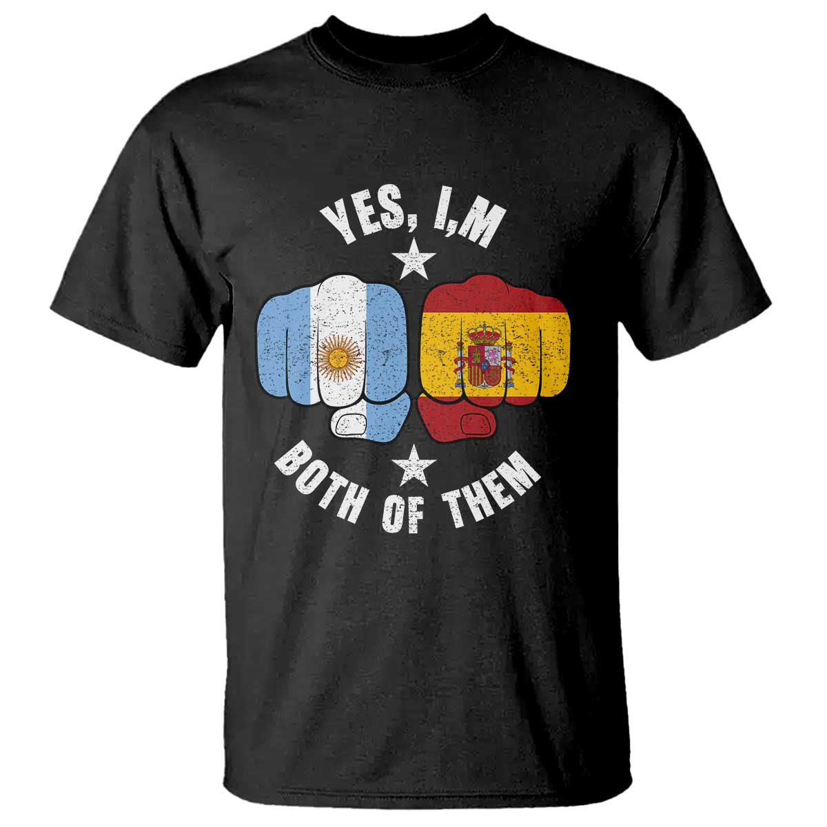 Yes Im Both Of Them Argentina Spain Fist Bump Graphic T Shirt Proud Spanish Argentine Dual Heritage Pride Match Day TS02 Black Print Your Wear