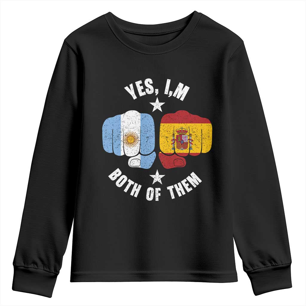 Yes Im Both Of Them Argentina Spain Fist Bump Graphic Youth Sweatshirt Proud Spanish Argentine Dual Heritage Pride Match Day TS02 Black Print Your Wear