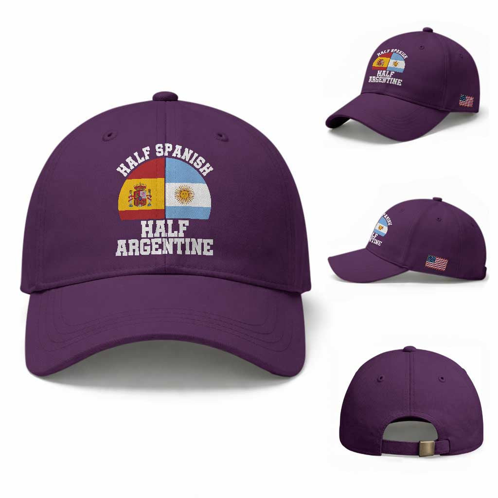 Half Spanish Half Argentine Flag Graphic Baseball Cap Proud Spain Argentina Dual Heritage Pride TS02 Baseball Cap Universal Fit Purple Print Your Wear