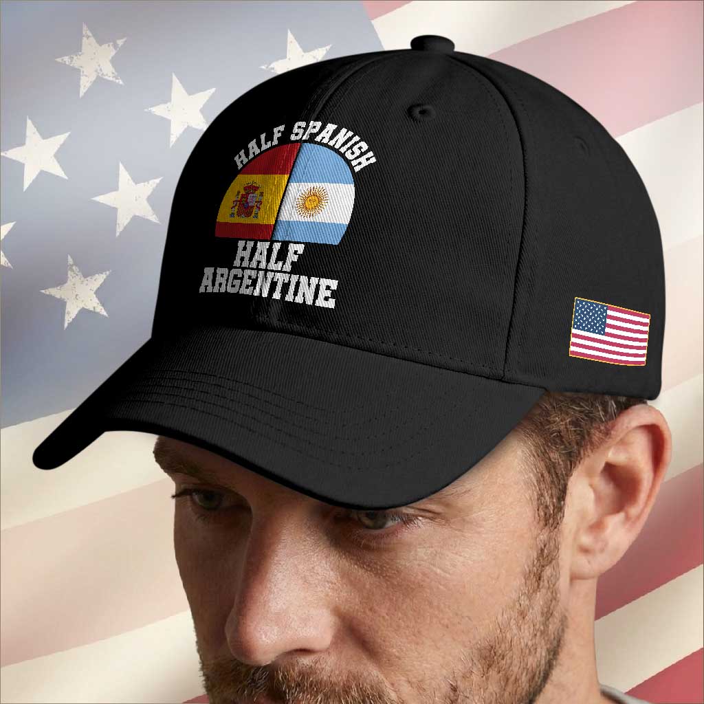 Half Spanish Half Argentine Flag Graphic Baseball Cap Proud Spain Argentina Dual Heritage Pride TS02 Print Your Wear