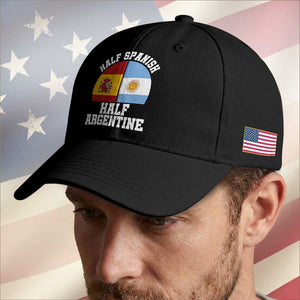 Half Spanish Half Argentine Flag Graphic Baseball Cap Proud Spain Argentina Dual Heritage Pride TS02 Print Your Wear