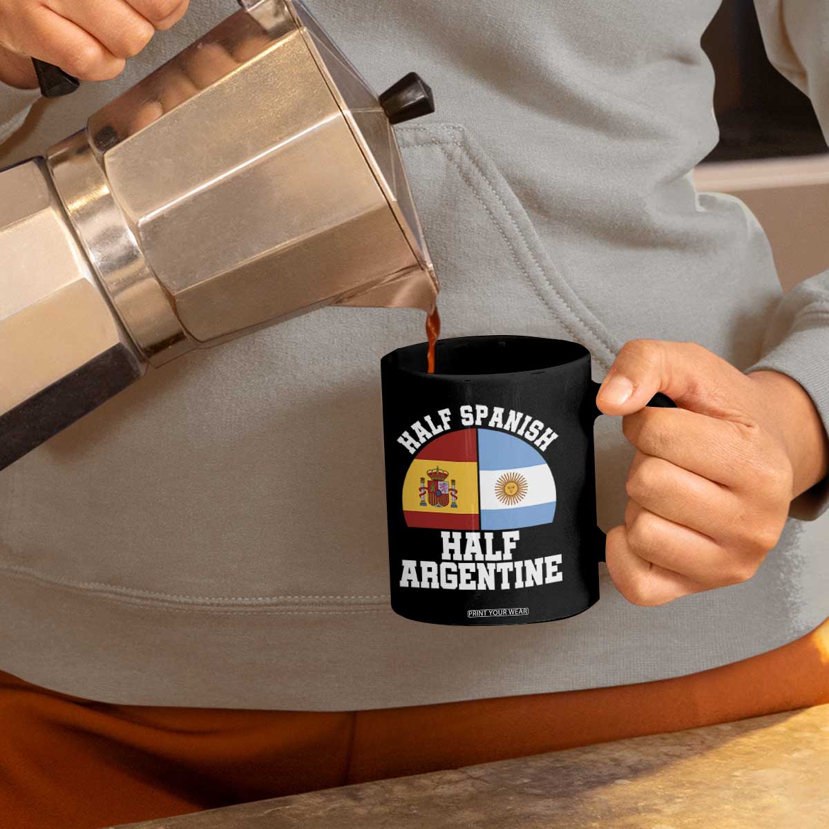 Half Spanish Half Argentine Flag Graphic Coffee Mug Proud Spain Argentina Dual Heritage Pride TS02 Print Your Wear