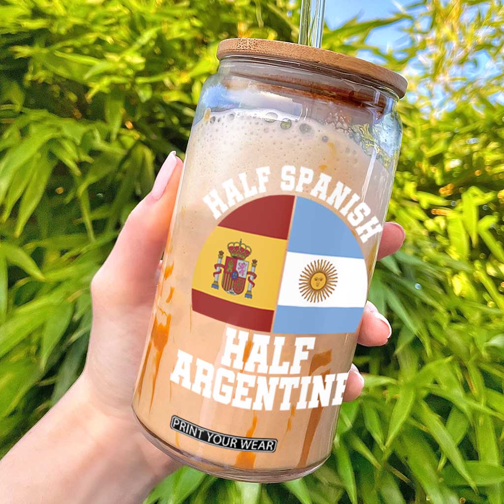 Half Spanish Half Argentine Flag Graphic Glass Can Proud Spain Argentina Dual Heritage Pride TS02 Black Print Your Wear