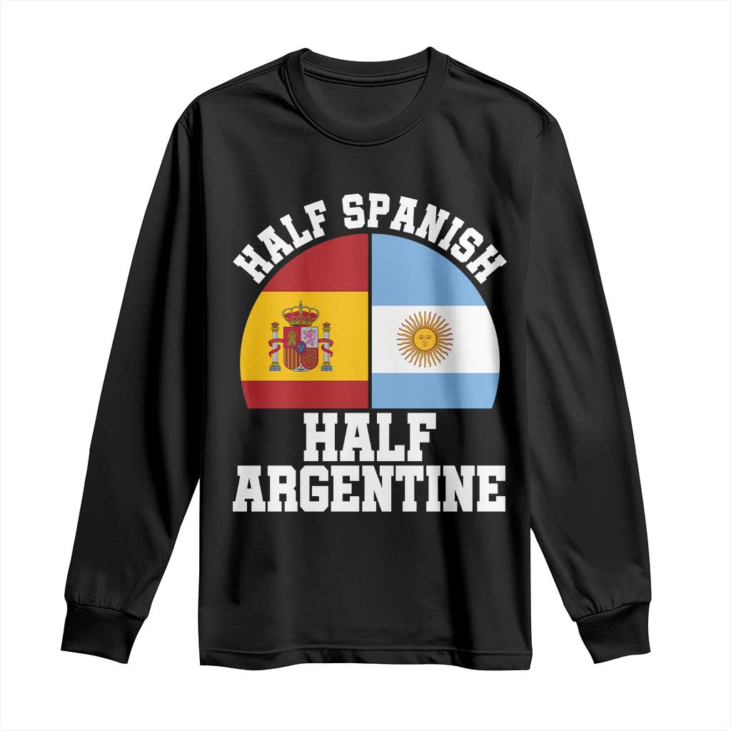 Half Spanish Half Argentine Flag Graphic Long Sleeve Shirt Proud Spain Argentina Dual Heritage Pride TS02 Black Print Your Wear