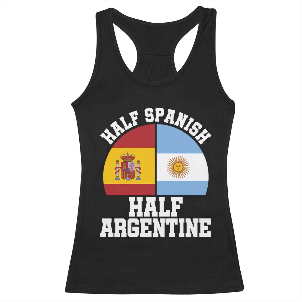 Half Spanish Half Argentine Flag Graphic Racerback Tank Top Proud Spain Argentina Dual Heritage Pride TS02 Black Print Your Wear