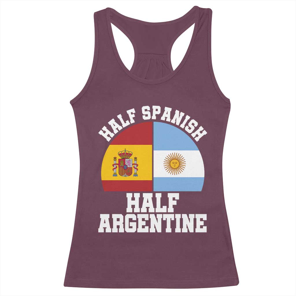 Half Spanish Half Argentine Flag Graphic Racerback Tank Top Proud Spain Argentina Dual Heritage Pride TS02 Maroon Print Your Wear