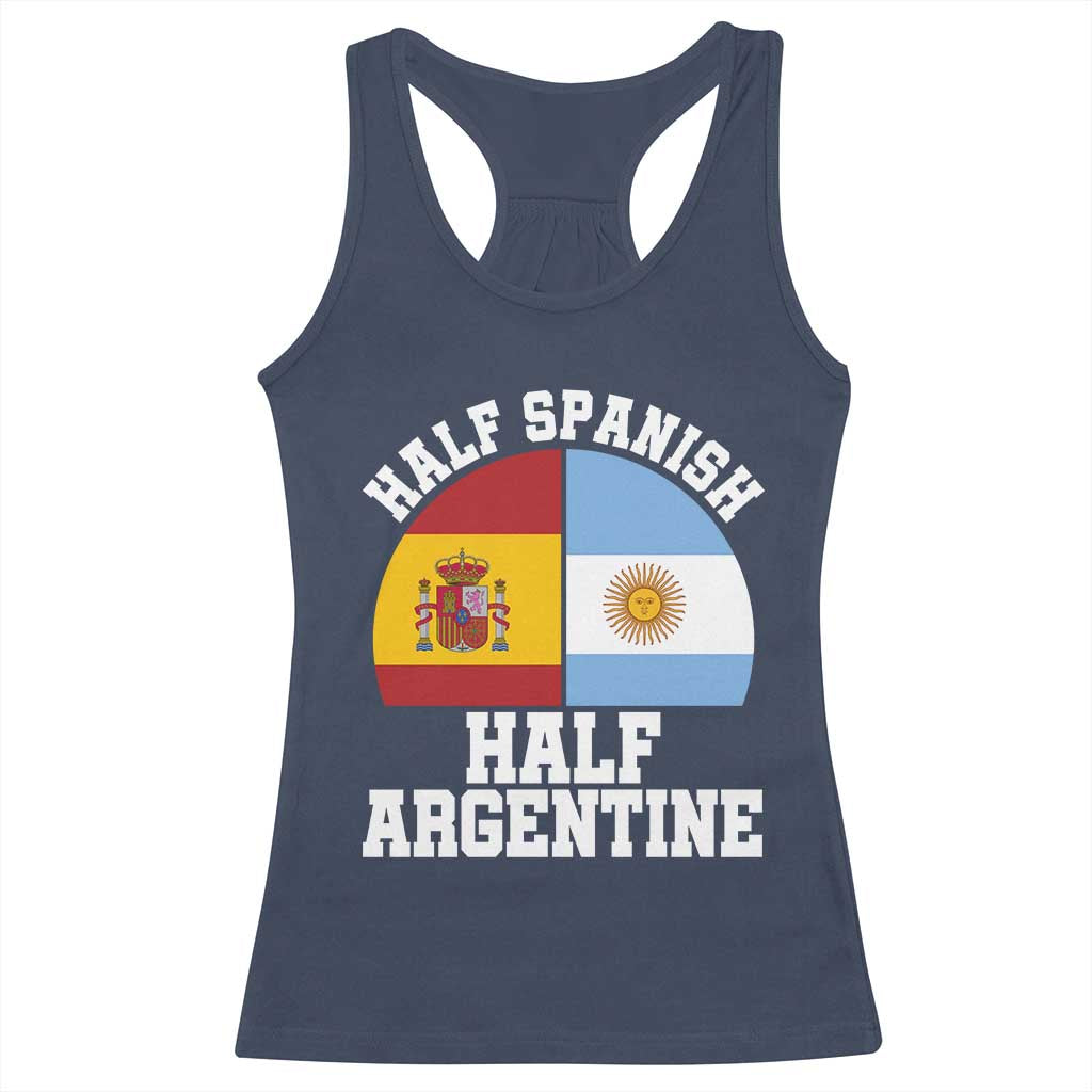 Half Spanish Half Argentine Flag Graphic Racerback Tank Top Proud Spain Argentina Dual Heritage Pride TS02 Navy Print Your Wear