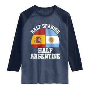 Half Spanish Half Argentine Flag Graphic Raglan Shirt Proud Spain Argentina Dual Heritage Pride TS02 Heather Denim Navy Print Your Wear