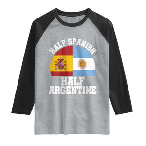 Half Spanish Half Argentine Flag Graphic Raglan Shirt Proud Spain Argentina Dual Heritage Pride TS02 Heather Gray Black Print Your Wear