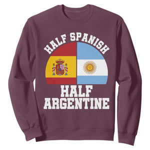 Half Spanish Half Argentine Flag Graphic Sweatshirt Proud Spain Argentina Dual Heritage Pride TS02 Maroon Print Your Wear